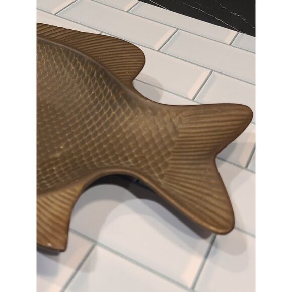 VTG Solid Brass Fish Tray Plate Trinket Coastal Cabin Home Décor Heavy 13½"x 7" - Picture 4 of 9